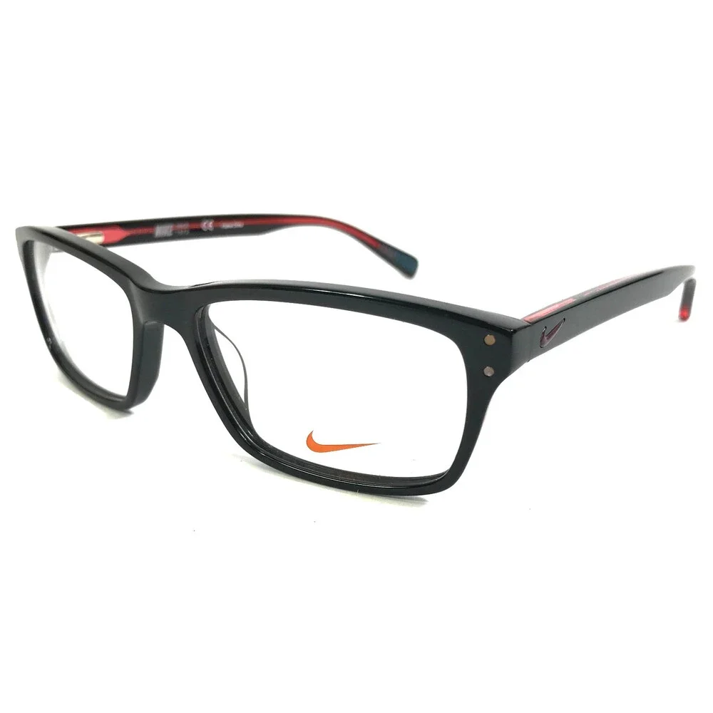 Nike Eyeglasses Frames 7242 002 Shiny Black Red Rectangle Full Rim 53-16-140
